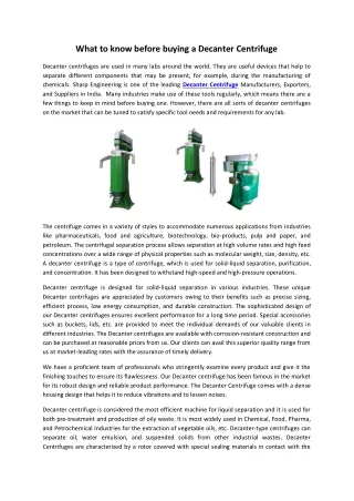 what to know before buying a decanter centrifuge
