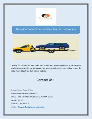Cheap Car Towing Service In Edmonton | Accesstowing.ca