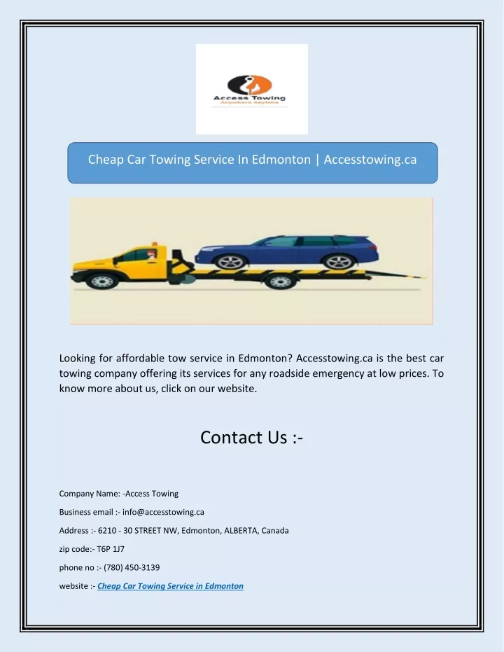 cheap car towing service in edmonton accesstowing