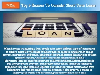 Top 4 Reasons To Consider Short Term Loans