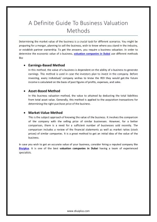 A Definite Guide To Business Valuation Methods