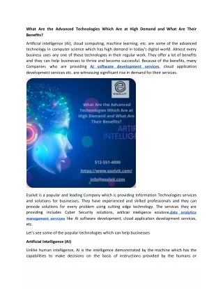 What Are the Advanced Technologies Which Are at High Demand and What Are Their Benefits?