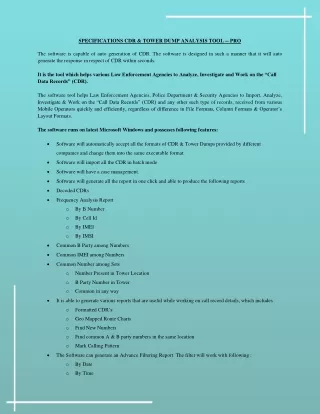 specifications cdr tower dump analysis tool pro