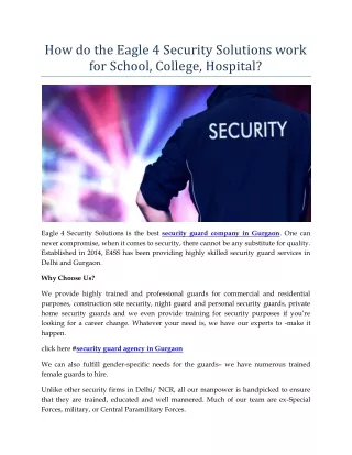 How do the Eagle 4 Security Solutions work for School, College, Hospital?