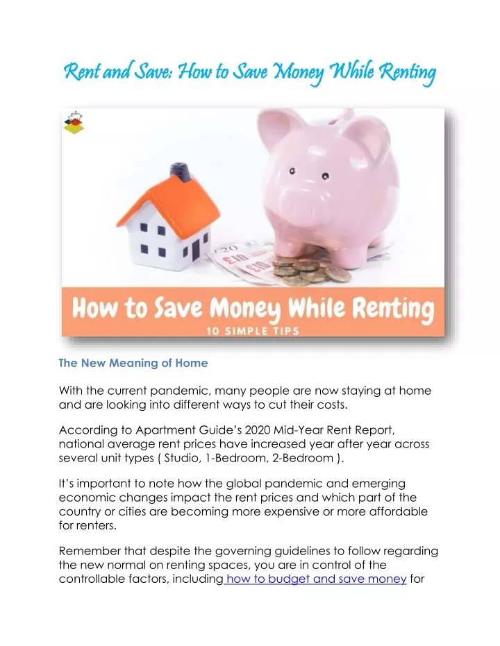 rent and save how to save money while renting