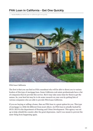 fha loan in california get one quickly