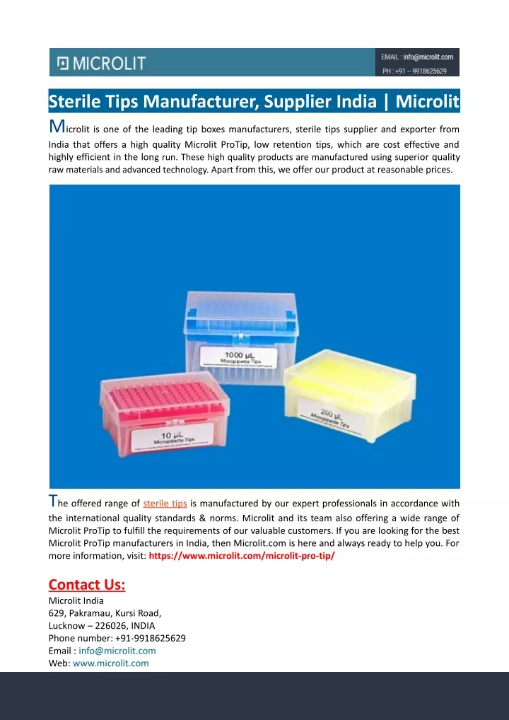sterile tips manufacturer supplier india microlit