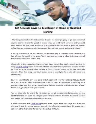 Get Accurate Covid-19 Test Report at Home by Qualified Nursing