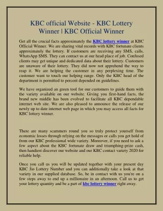 KBC official Website - KBC Lottery Winner | KBC Official Winner