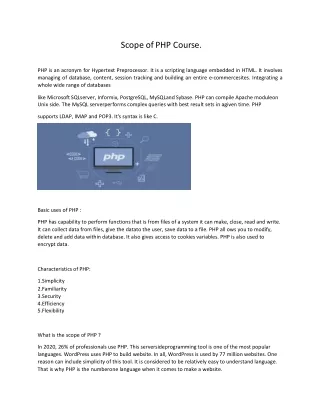 Scope of PHP Course.