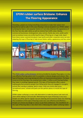 EPDM rubber surface Brisbane- Enhance The Flooring Appearance