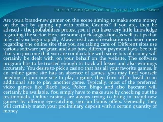 Internet Casino Games Online - Tutorial For New
