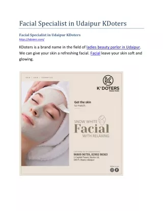 facial specialist in udaipur kdoters