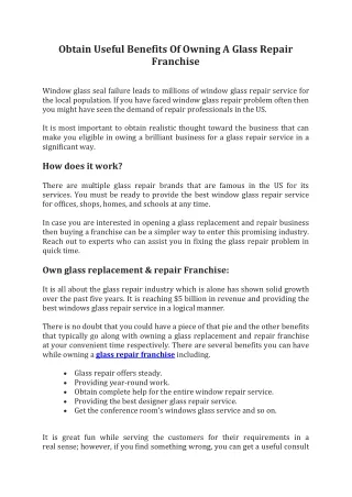 obtain useful benefits of owning a glass repair