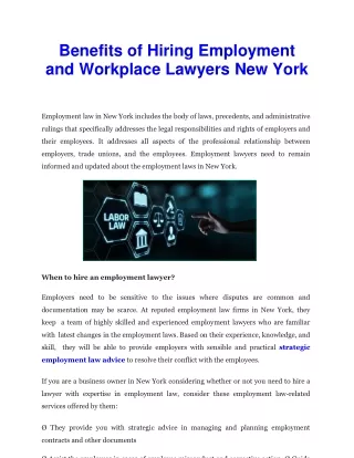 Benefits of Hiring Employment  and Workplace Lawyers New York - Lina Franco Lawyer