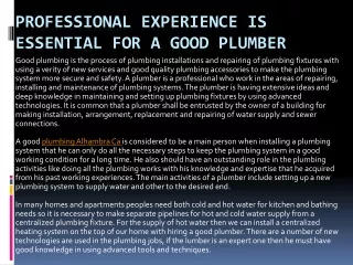 professional experience is essential for a good plumber