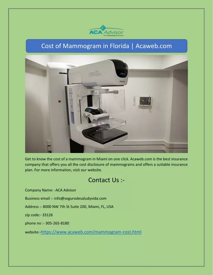 cost of mammogram in florida acaweb com