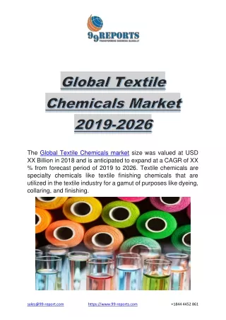 Global Textile Chemicals Market Report by Market Research Industrial Expert,