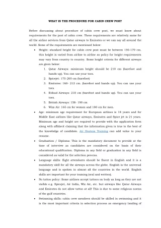 WHAT IS THE PROCEDURE FOR CABIN CREW POST