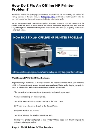 How Do I Fix An Offline HP Printer Problem?
