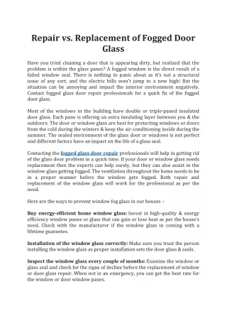 repair vs replacement of fogged door glass