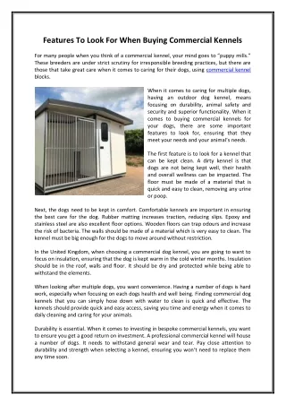 Features To Look For When Buying Commercial Kennels