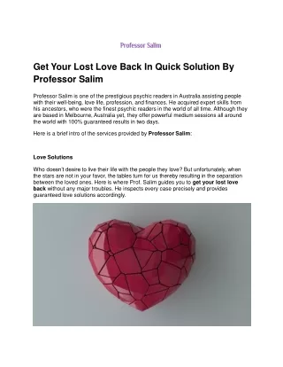 Get Your Lost Love Back In Quick Solution by Professor Salim