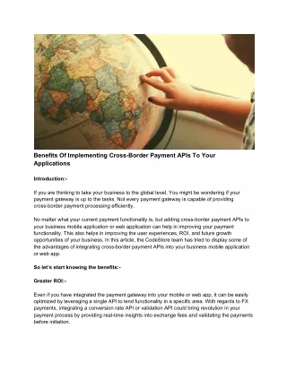 benefits of implementing cross border payment