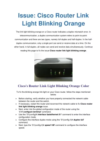 issue cisco router link light blinking orange