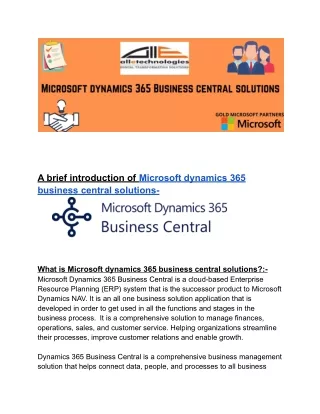 Microsoft Dynamics 365 business central Solutions