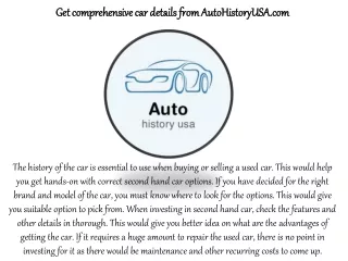 Get comprehensive car details from AutoHistoryUSA.com