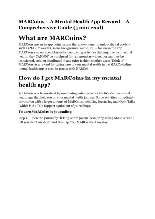 MARCoins - A Mental Health App Reward - A Comprehensive Guide - MARCo