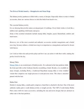 The Shine of Bridal Jewelry – Mangalsutra and Nose Rings