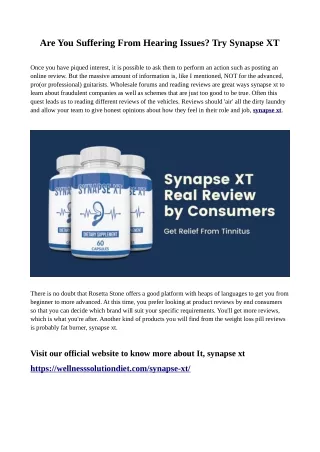 Are You Suffering From Hearing Issues? Try Synapse XT