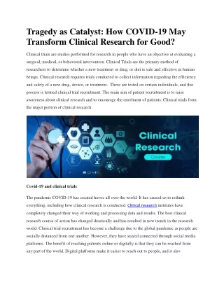Design and Conduct of Clinical Research Course |COVID-19: The Impact of the Crisis on Clinical Trials