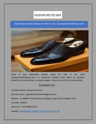 Handmade Leather Shoes for Men in US | Goodyearweltedshoe.com
