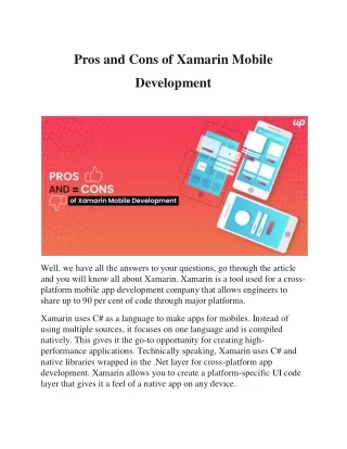 Pros and Cons of Xamarin Mobile Development