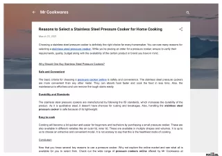 Reasons to Select a Stainless Steel Pressure Cooker for Home Cooking