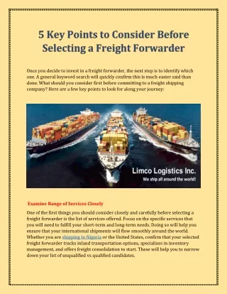 5 Key Points to Consider Before Selecting a Freight Forwarder