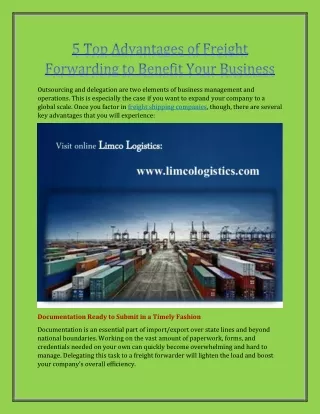 5 Top Advantages of Freight Forwarding to Benefit Your Business