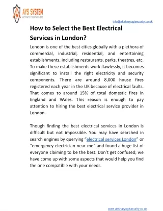 How to Select the Best Electrical Services in London