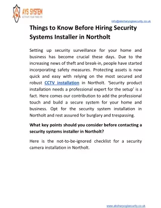 Things to Know Before Hiring Security Systems Installer in Northolt