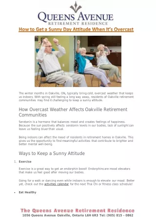 Oakville Retirement Community that Makes Every Day a Good Day