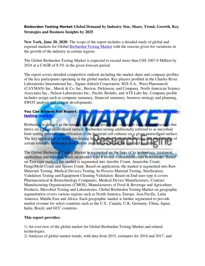 bioburden testing market global demand