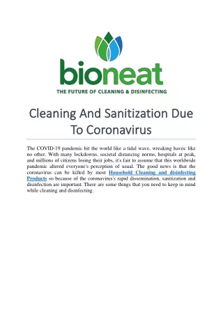 Cleaning And Sanitization Due To Coronavirus