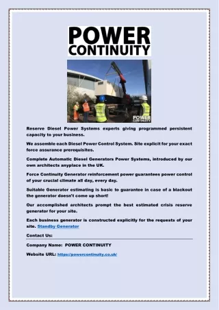 Diesel Generators for Standby Generator  | powercontinuity.co.uk