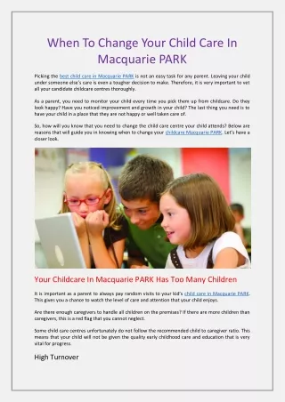 Childcare Macquarie Park