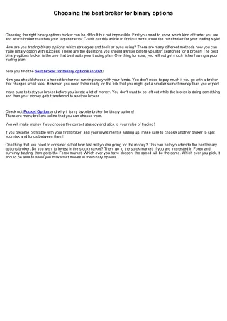 Choosing the best broker for binary options