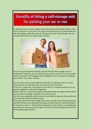 Benefits of hiring a self-storage unit for parking your car or van