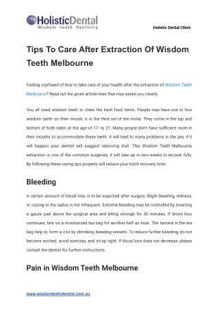 Tips To Care After Extraction Of Wisdom Teeth Melbourne